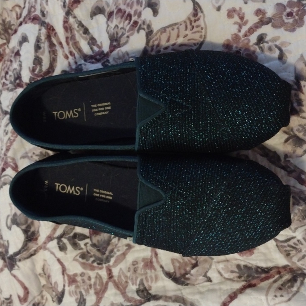 Like New! Toms womens Alpargata size 8.5  Teal Glitter